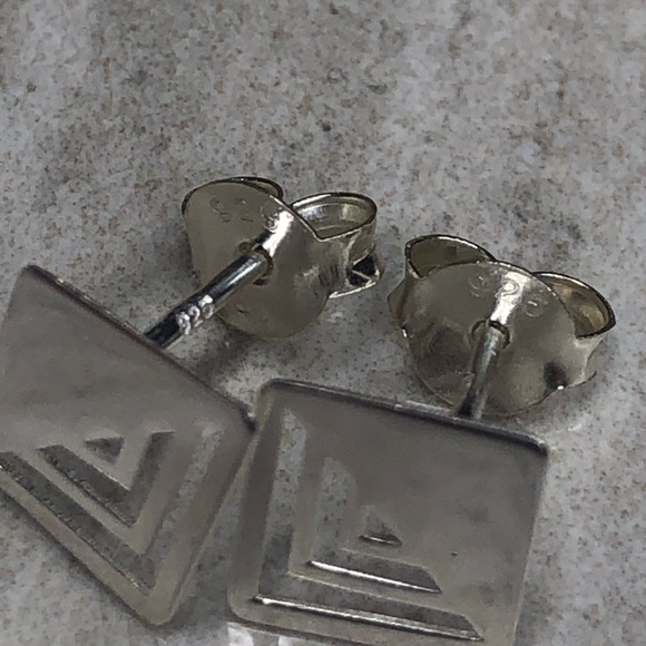 925 Sterling Silver Geometric Square Earrings - Picture 7 of 16